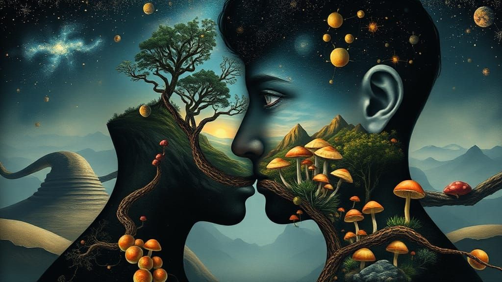 Dreamlike Mindscape: Intertwined Figures in Surreal Concept ...