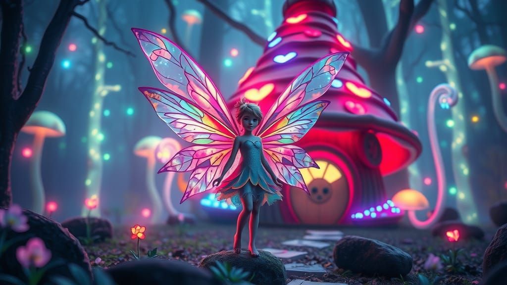 Enchanted Fairy in Bioluminescent Forest Art