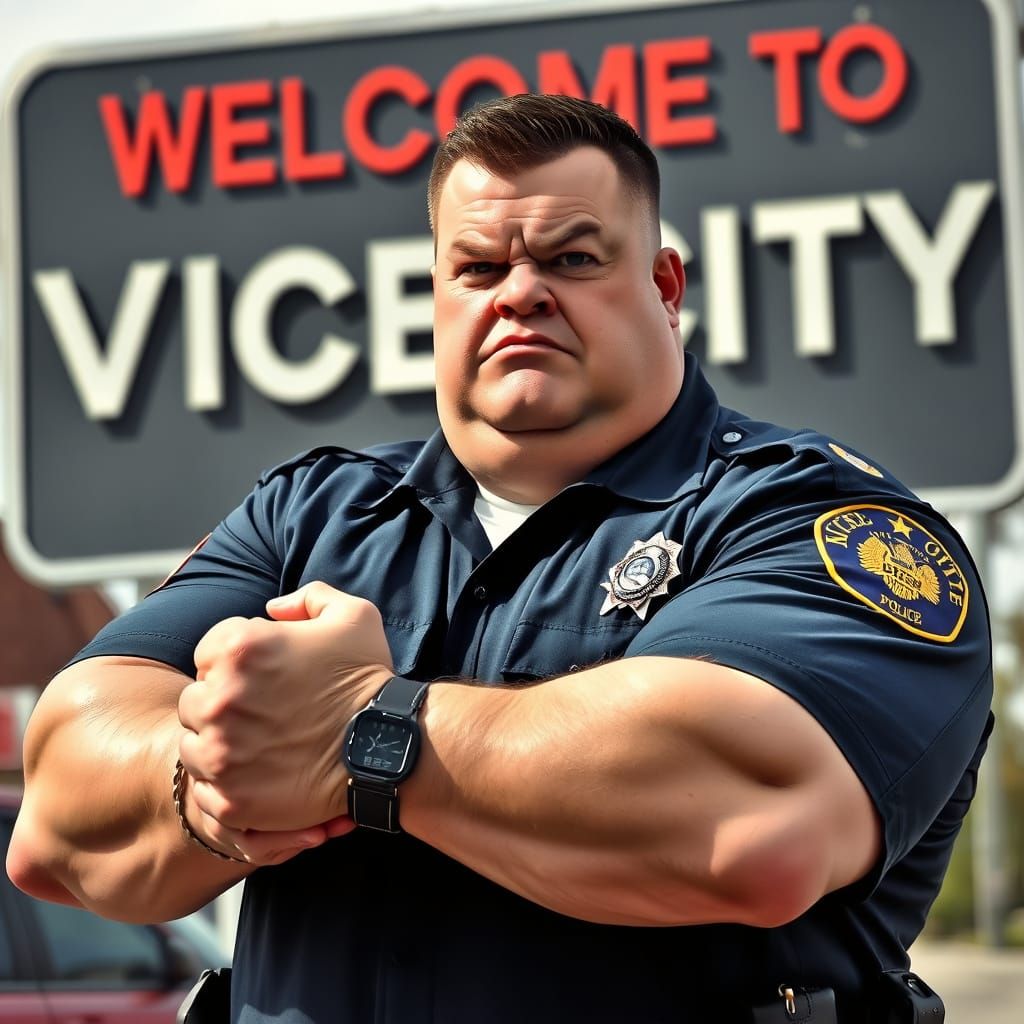 Muscular Cop Cracking Knuckles in Vice City