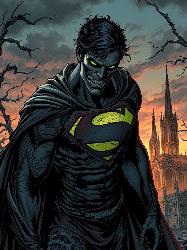 Zombie Superman in Gothic Horror Comic Style