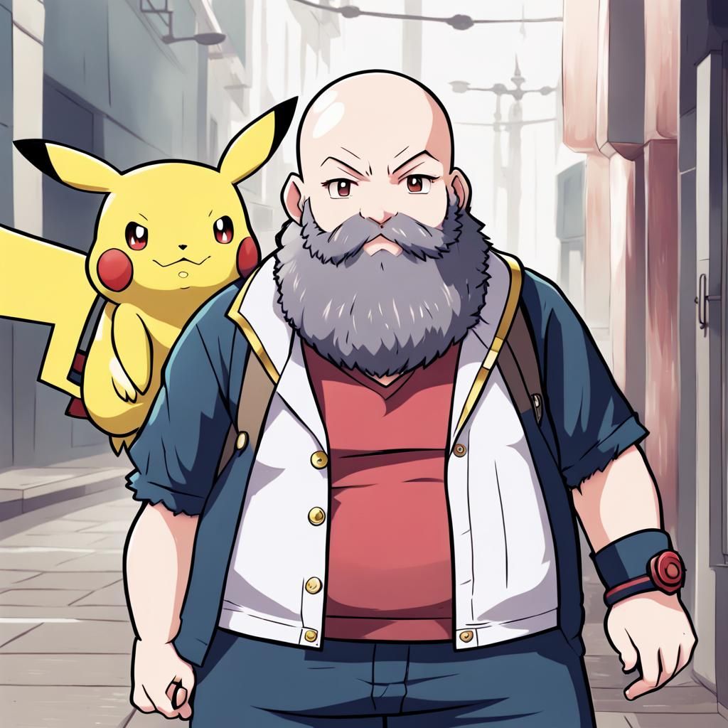 Anime Style Pokemon Trainer with Beard