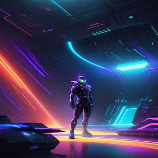 Surreal Space Explorer in a Neon-Lit Cosmic Lair