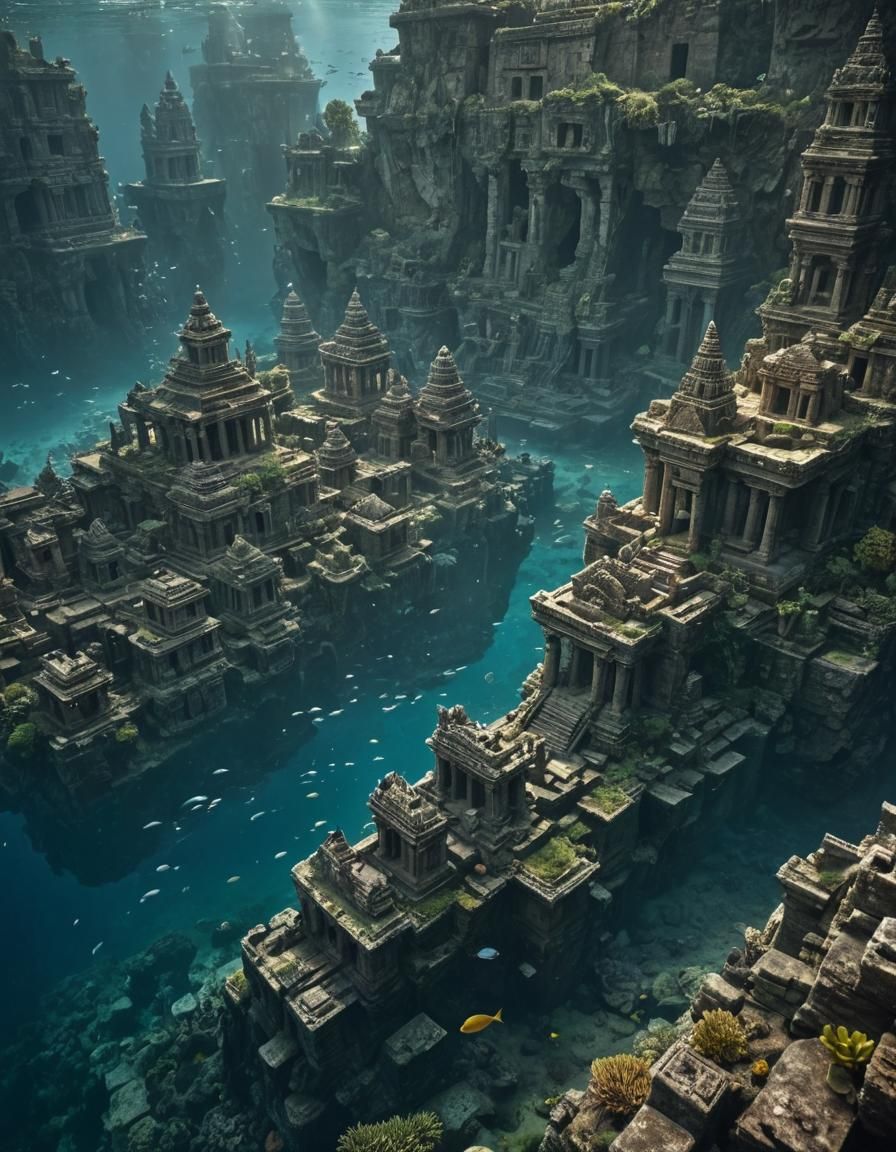 Sunken City Reclaimed by Ocean, Cinematic Underwater Scene