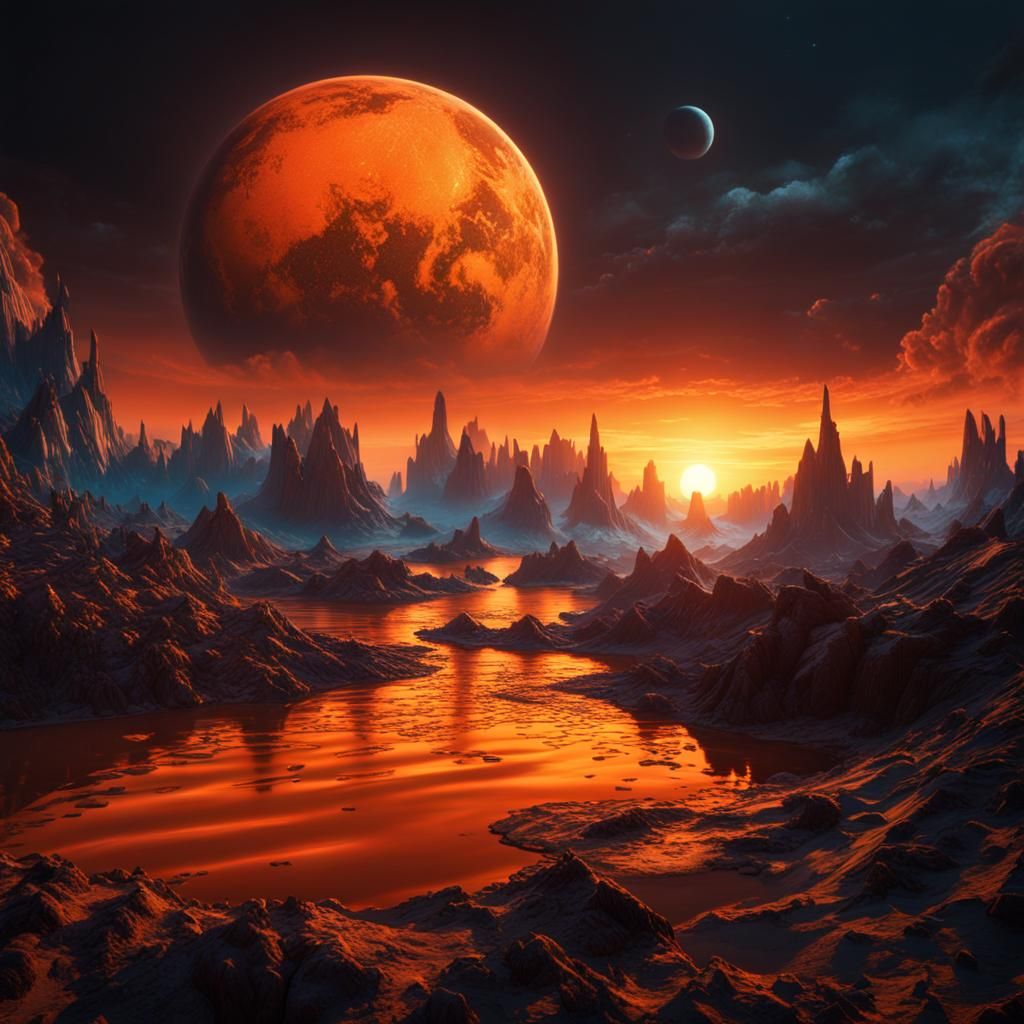Earth from Space with Orange Sky: Fantasy Art