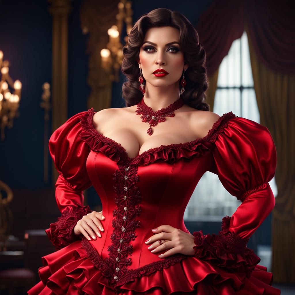 Crossdresser in Red Blouse: Fantasy Concept Art