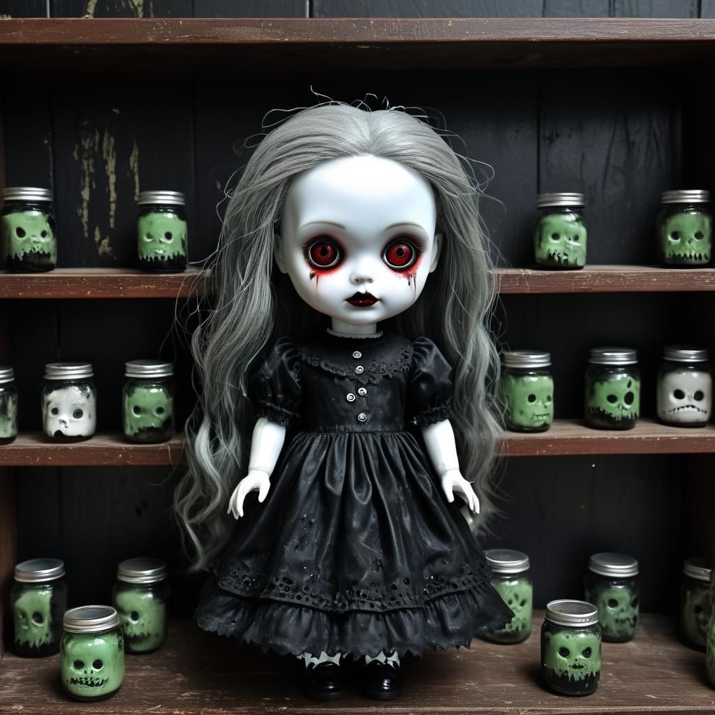 Horrifying Porcelain Doll with Crimson Eyes