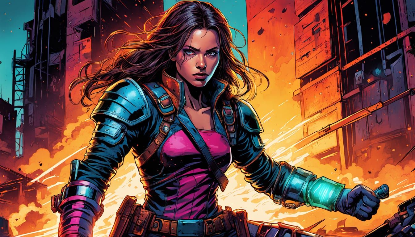 Rogue Woman Battles in Post-Apocalyptic Comic Art