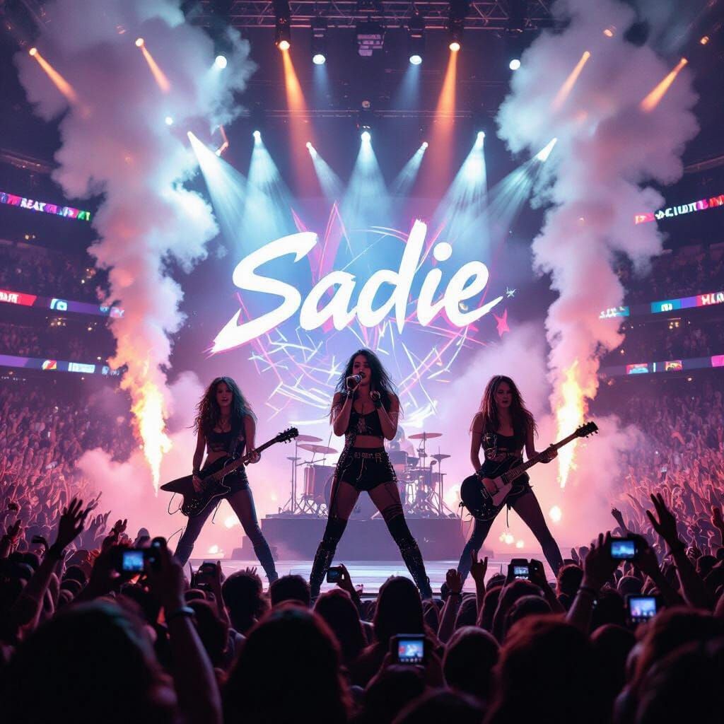 All-Female Rock Band Concert in Digital Art Style