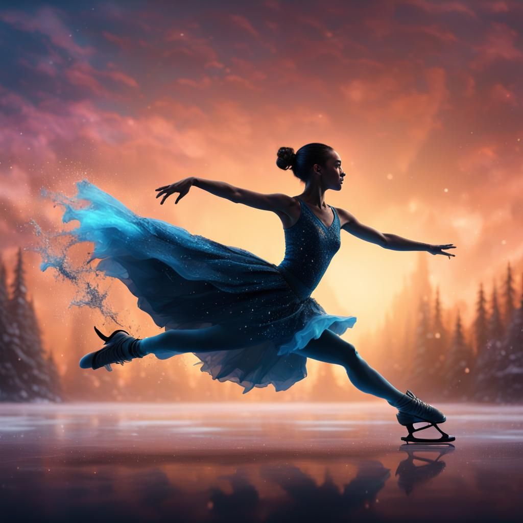 Figure Skater Silhouette in Detailed Matte Painting