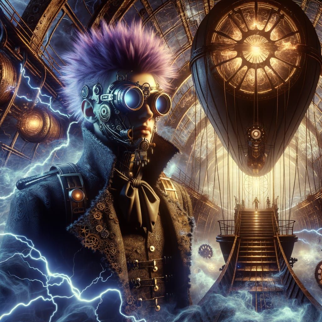 Steampunk Airship Captain in Gothic Dieselpunk Style