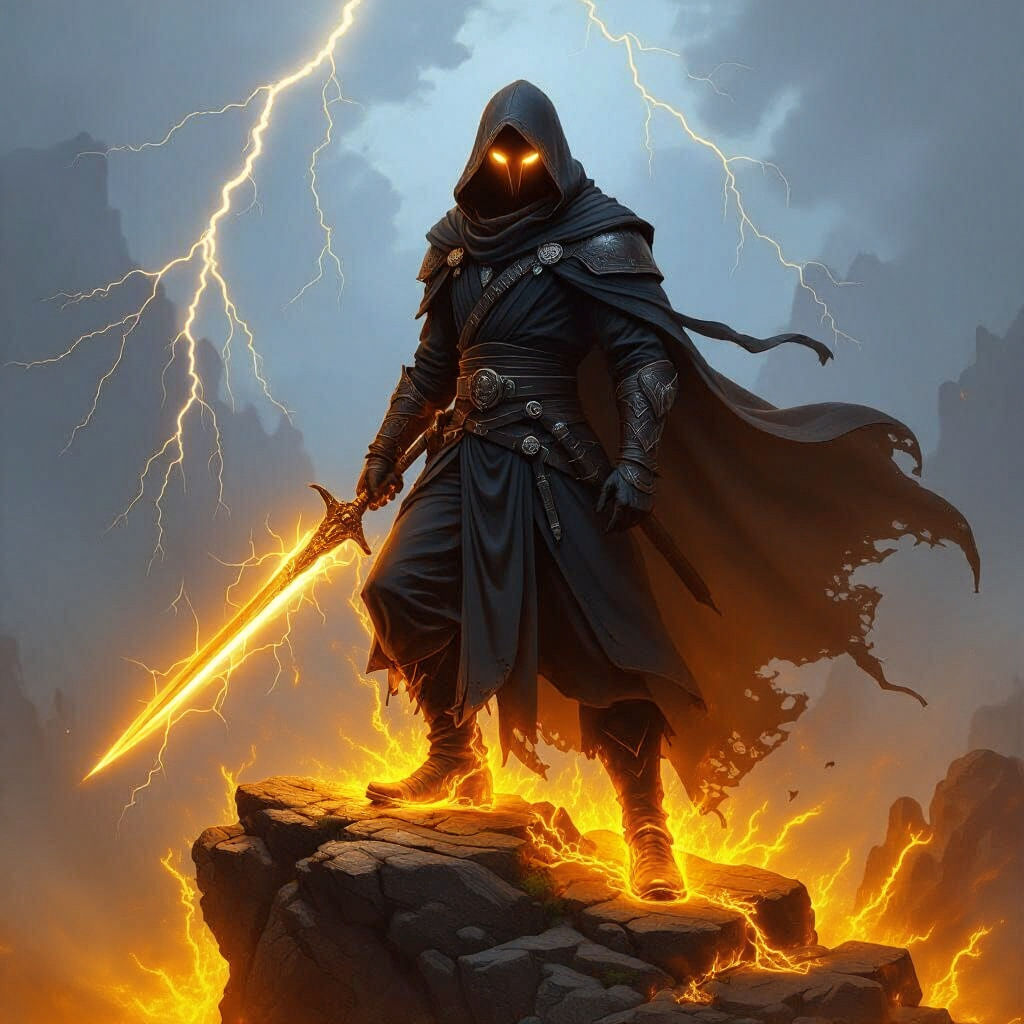 Dragonborn Rogue in Stormy Fantasy Landscape