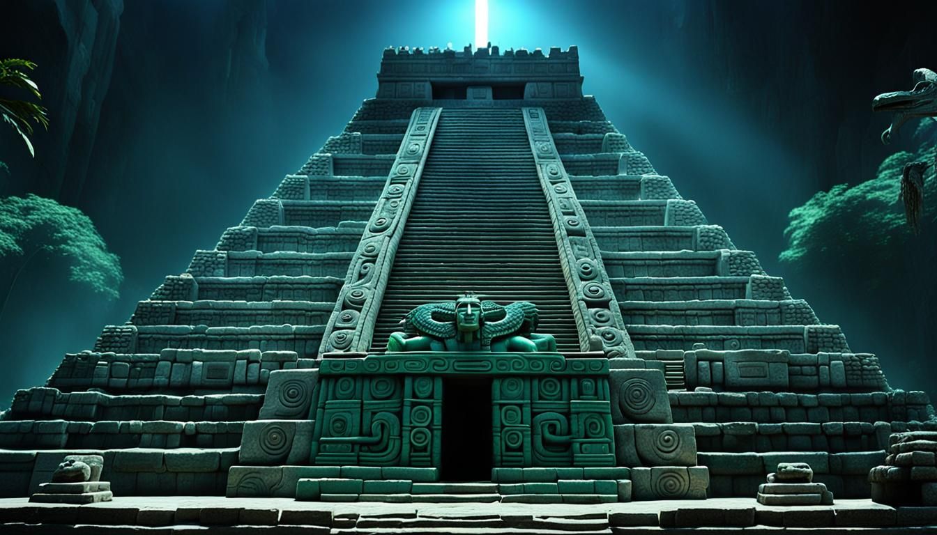 Quetzalcoatl Emerges from Mayan Pyramid in 3D