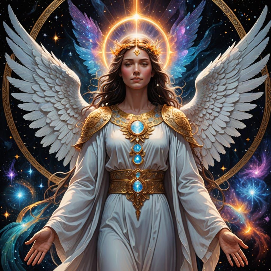 Serene Angel with White Wings and Golden Halo