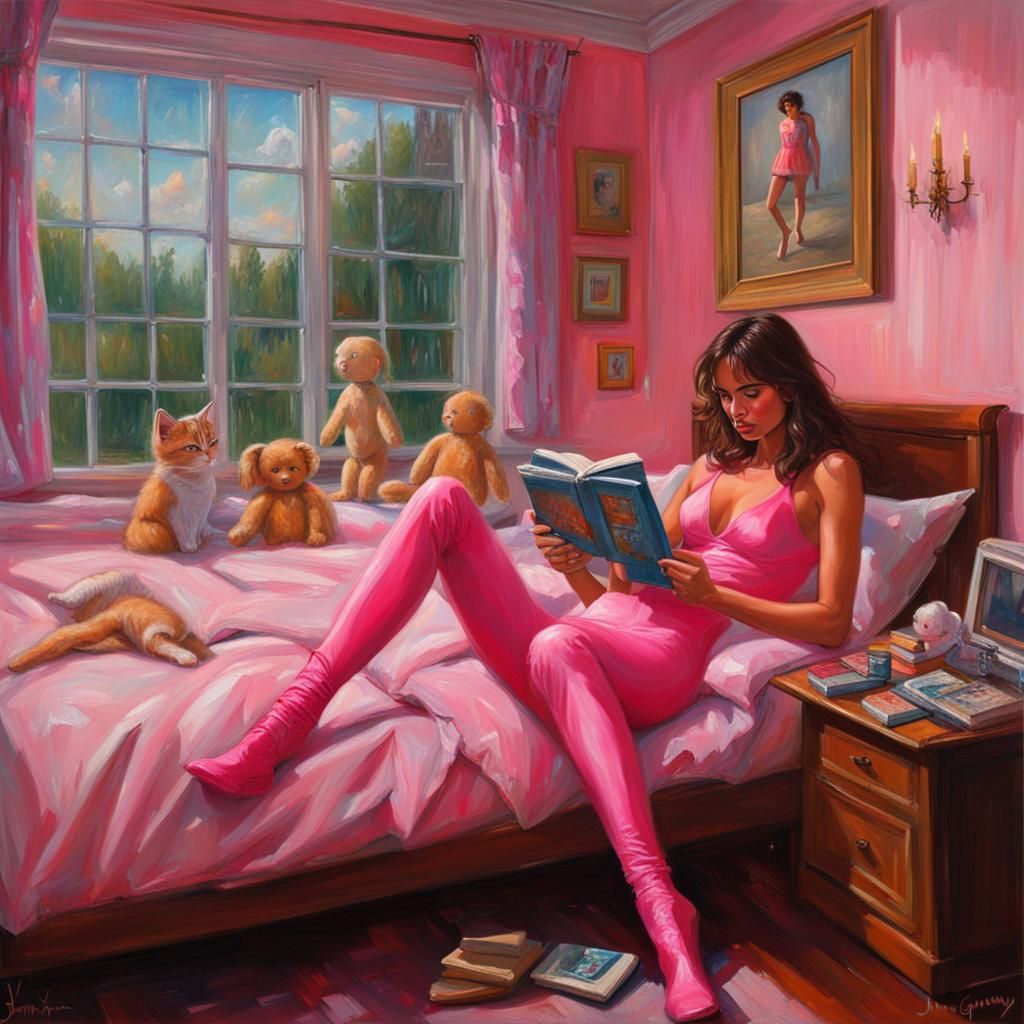 Irina Shayk in 1980s Bedroom as Oil Painting