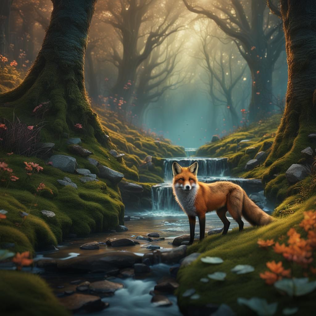 Fox in Enchanted Forest: Fantasy Concept Art