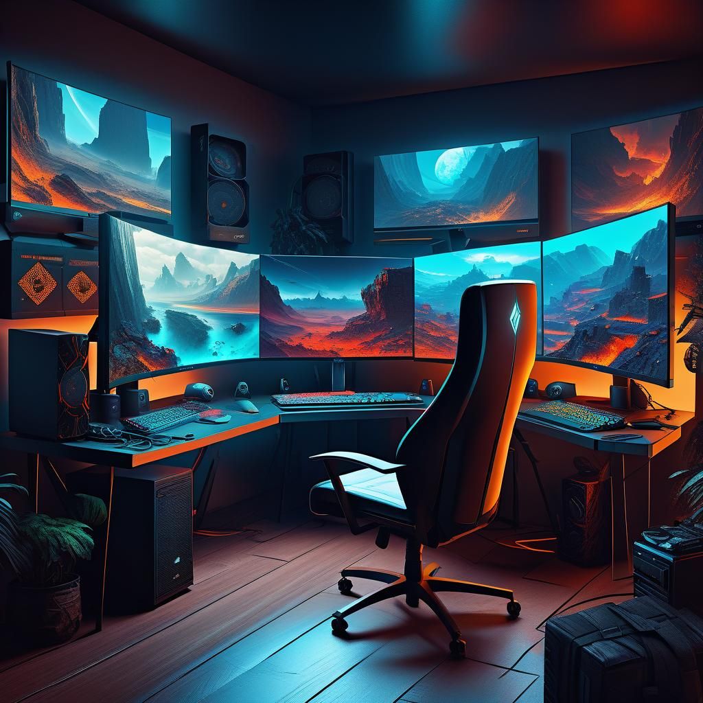 Gaming PC Setup: Hyperrealistic Cinematic Illustration