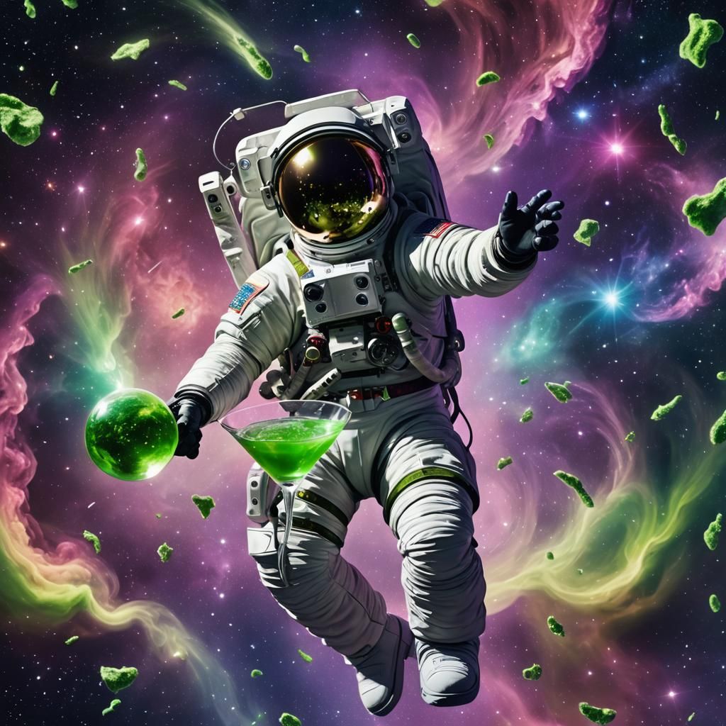 Astronaut Sipping Martini in Heliotrope Nebula