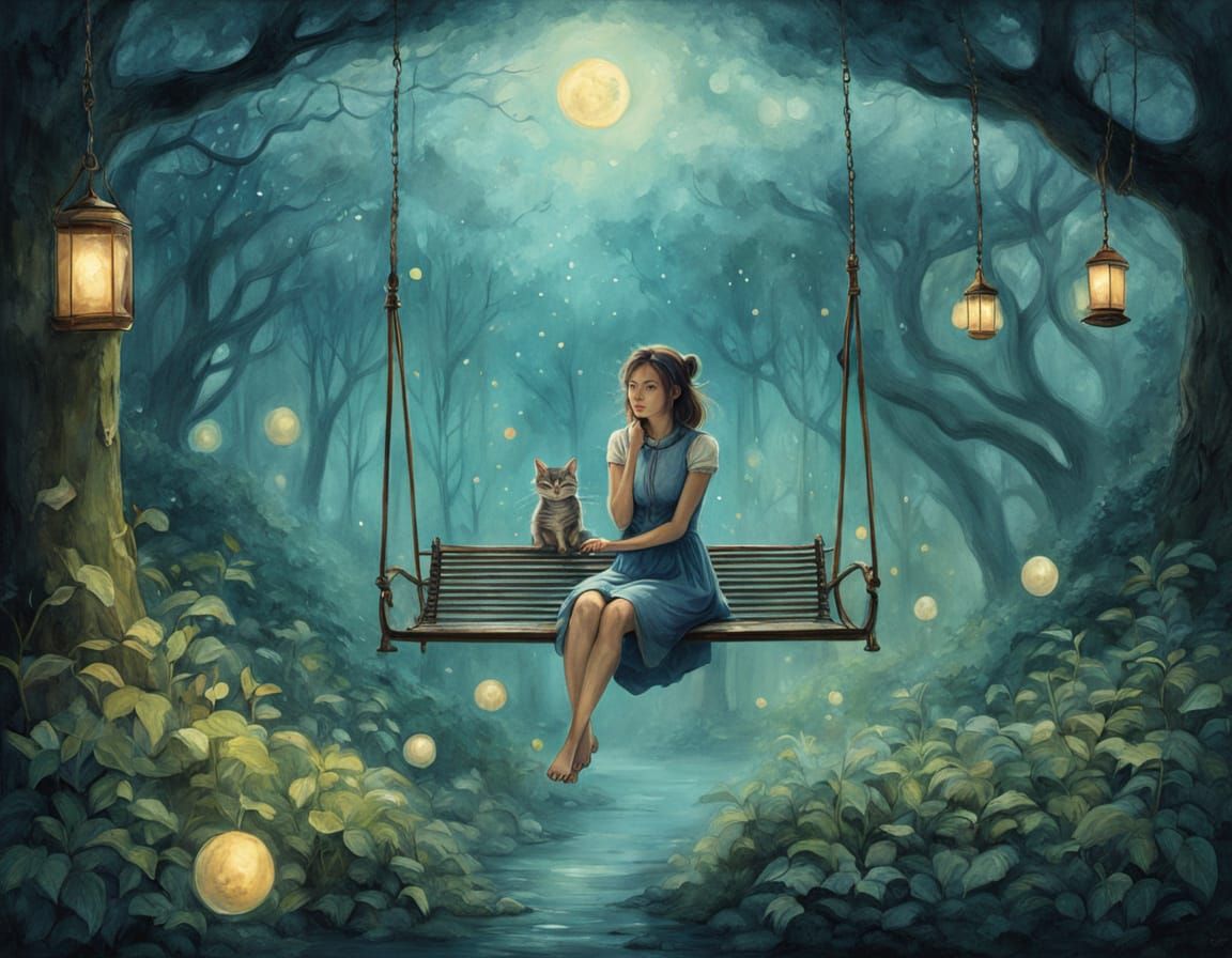 Dreamlike Forest Scene with Whimsical Companion