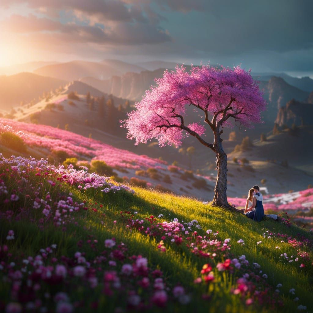 Crystal Tree with Sparkling Flowers: Digital Illustration