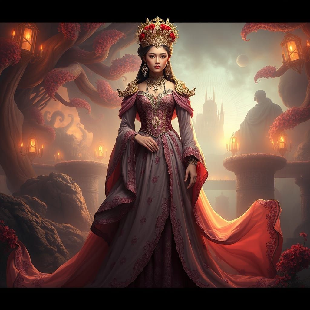 Ethereal Regal Figure in Vibrant Fantastical Realm