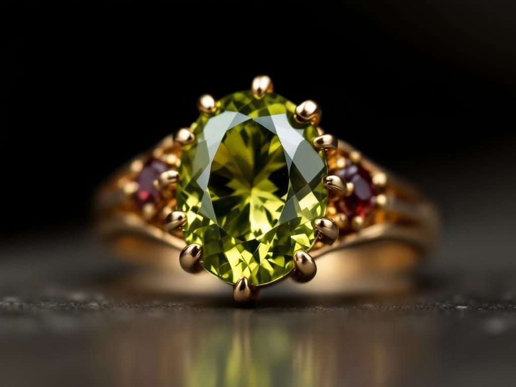 Golden Peridot and Garnet Ring in Luxurious Setting