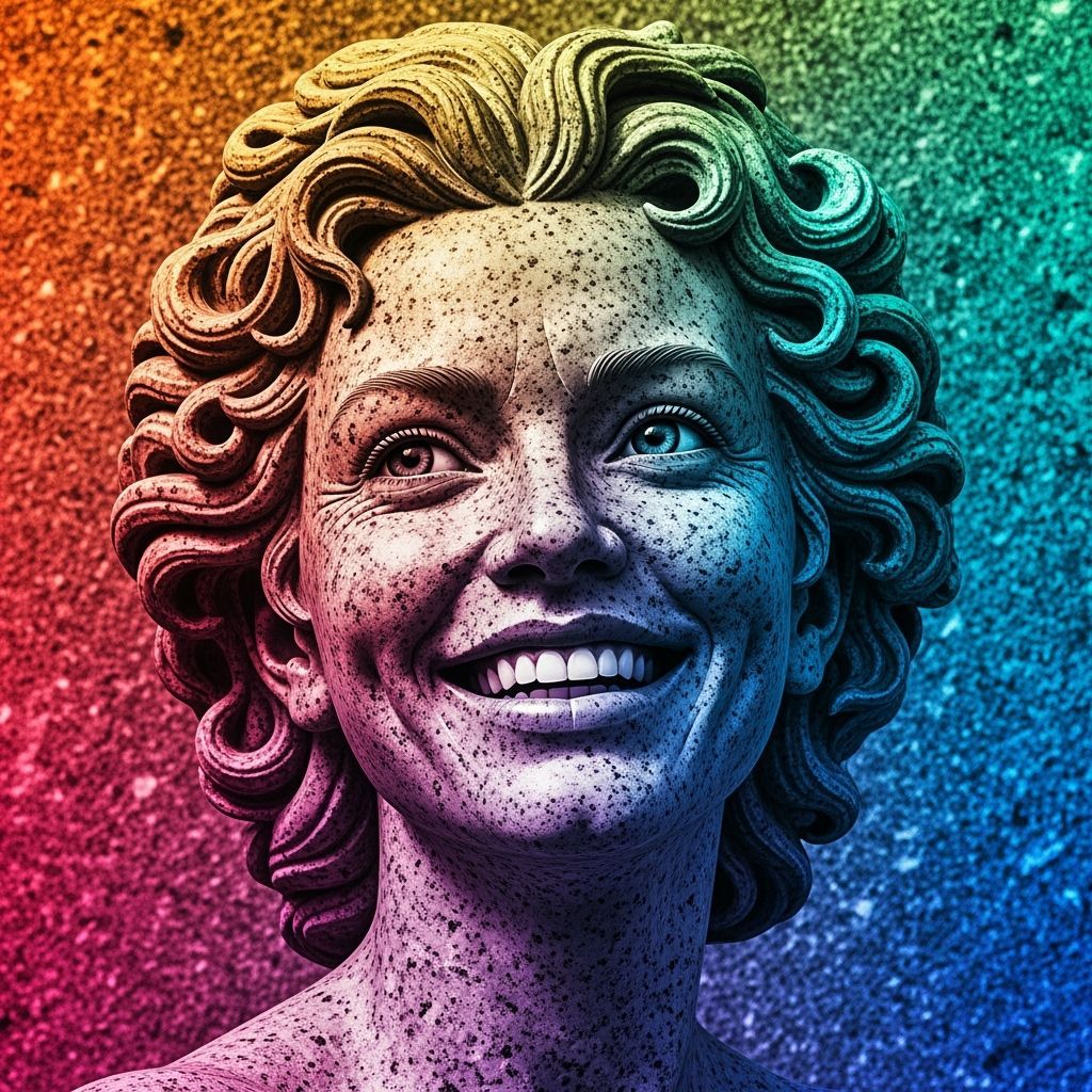 Granite Carving of Smiling Woman in Hyperrealistic Style