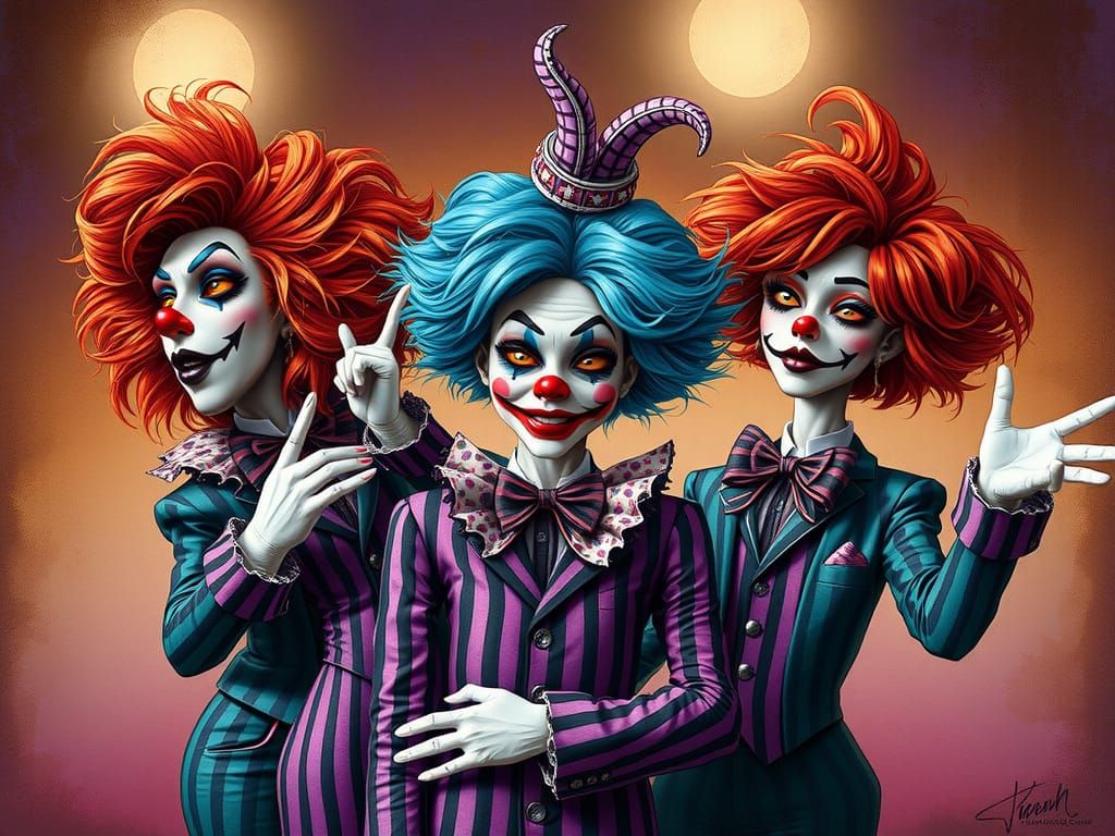 Surreal Clown Family Portrait in Pop-Surrealist Style