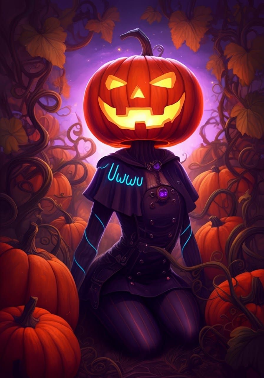 E-girl Jack-o-Lantern in Lush Pumpkin Patch