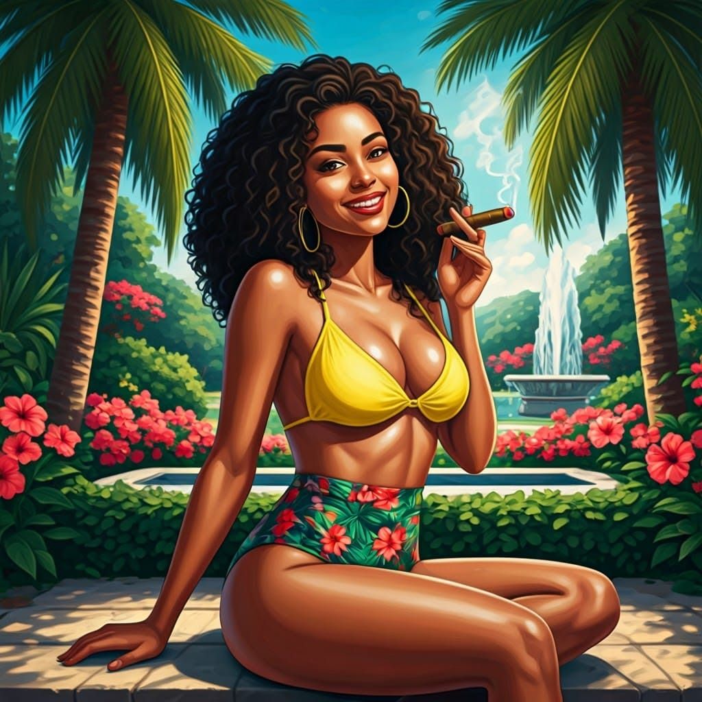 Dominican Goddess Smokes in Tropical Paradise
