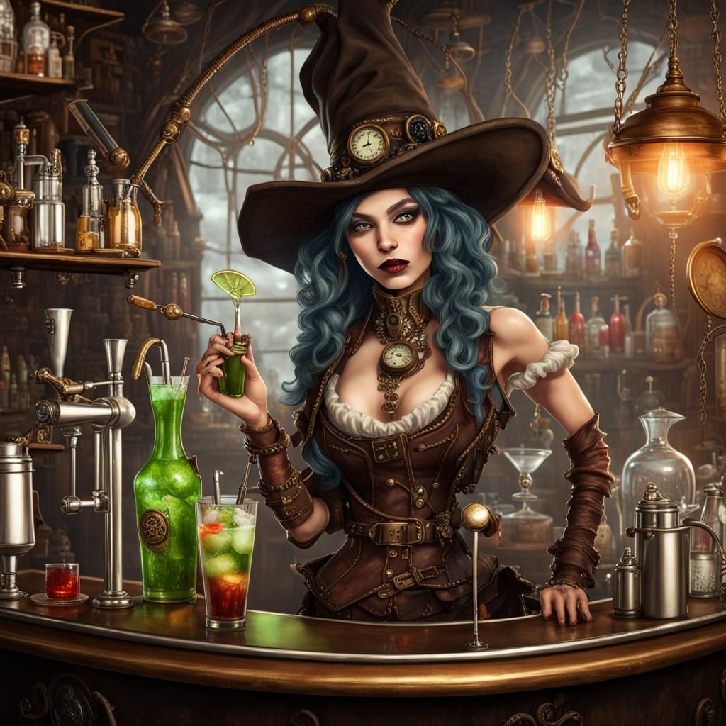 Steampunk Elf Witch Cocktail Bar