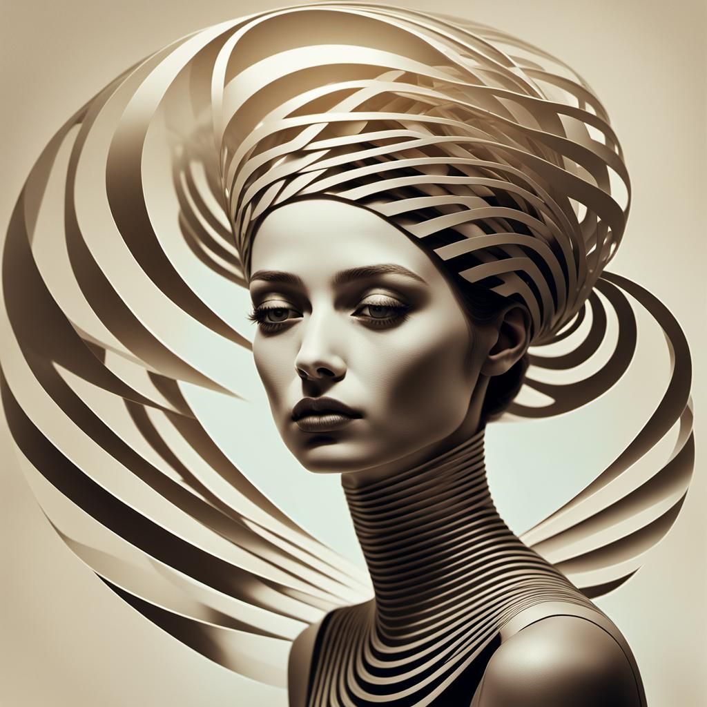 Surrealistic Close-Up of a Woman's Head Made of Intricate He...