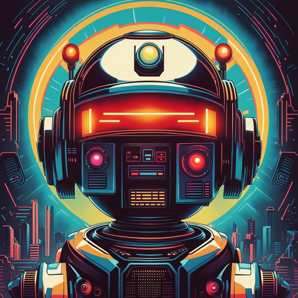 Retro 1980s Robot Sphere with LED Face