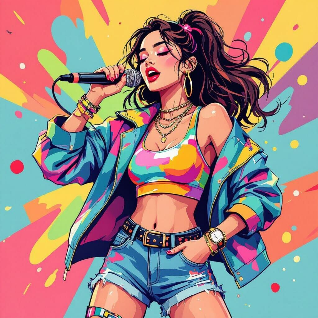 Dancing Woman in Vibrant, Playful Digital Art Style