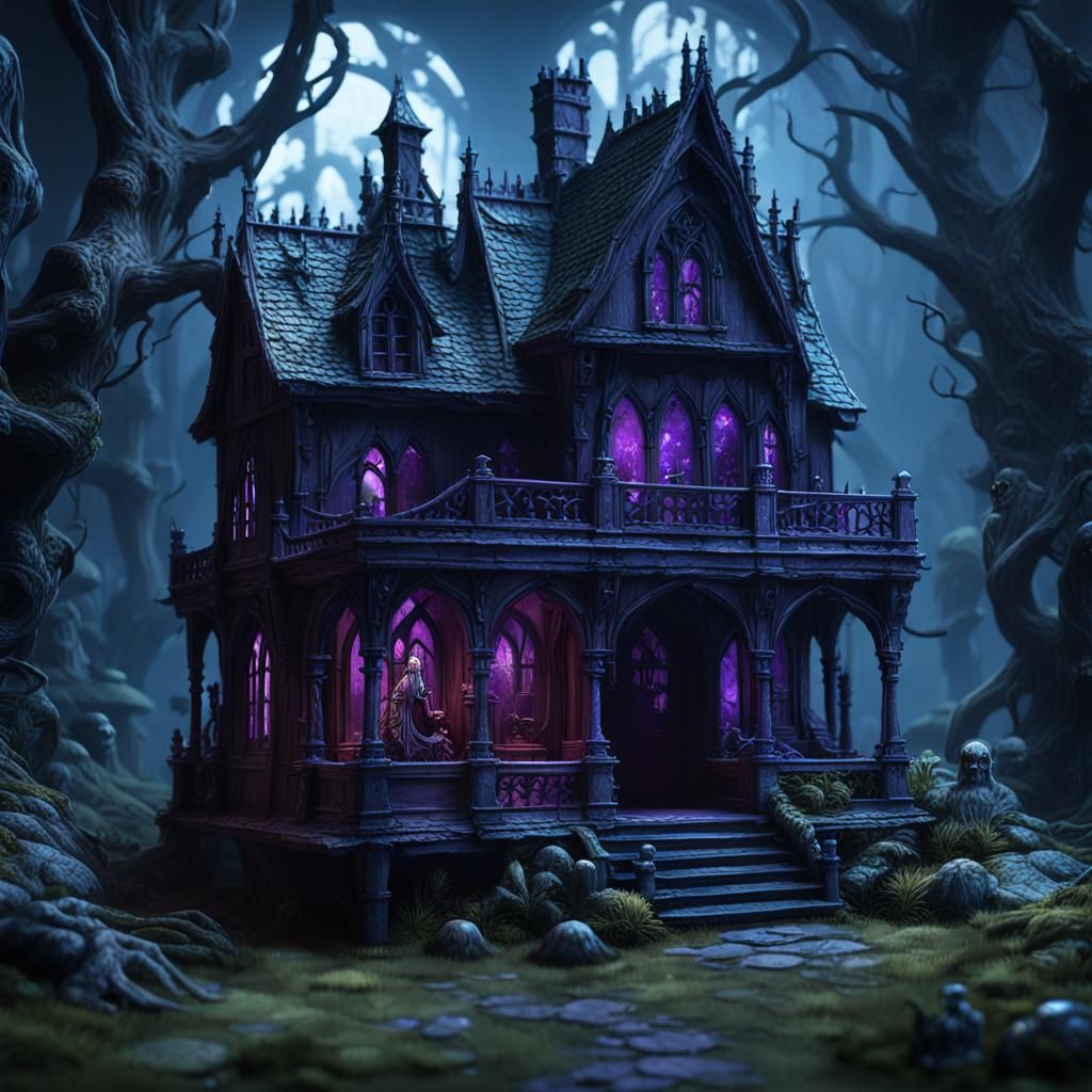 Haunted Forest Terrarium in Gothic House, Digital Art