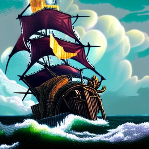 Sea Monster Attacks Pirate Ship: Detailed Matte Painting