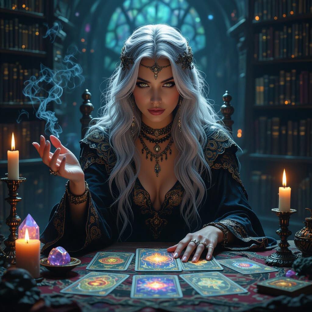 Mystical Tarot Reading in Gothic Library