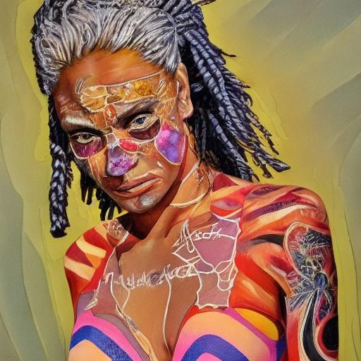 Cyberpunk Woman with Silver Dreads and Wanted Poster