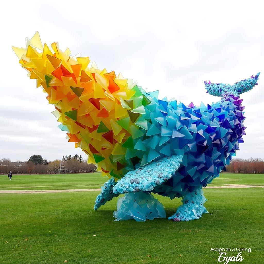 Whale Sculpture of Frosted Glass Shards in Every Hue