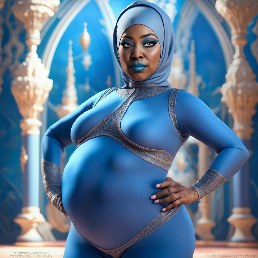 Pregnant Woman in Leotard with Hijab: Digital Art