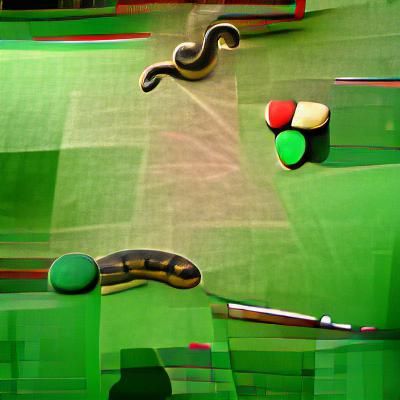 Cubist Snooker Game Featuring Snakes