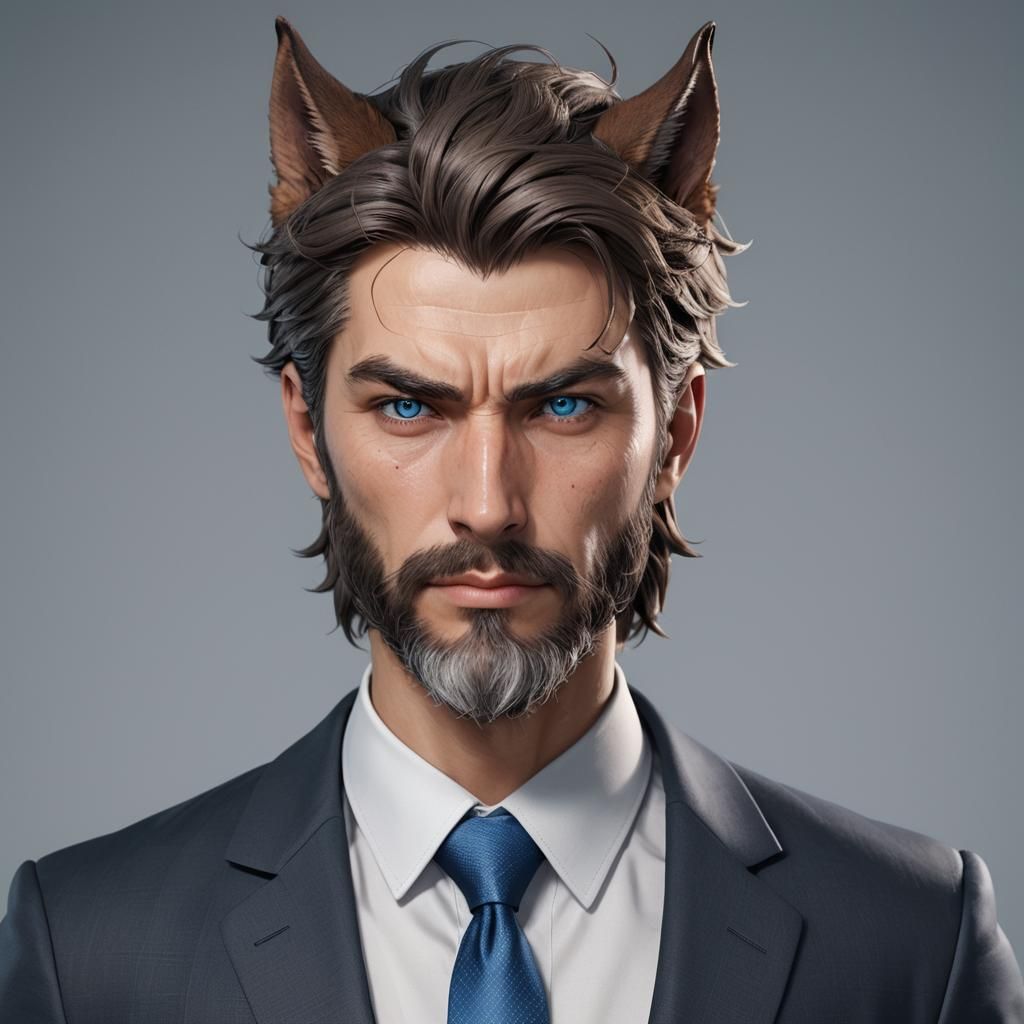 Older Wolf-Eared Doctor in Anime Style, Sharp Focus