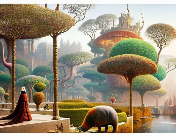 Surreal Cityscape with Strange Animals in Magical Realism