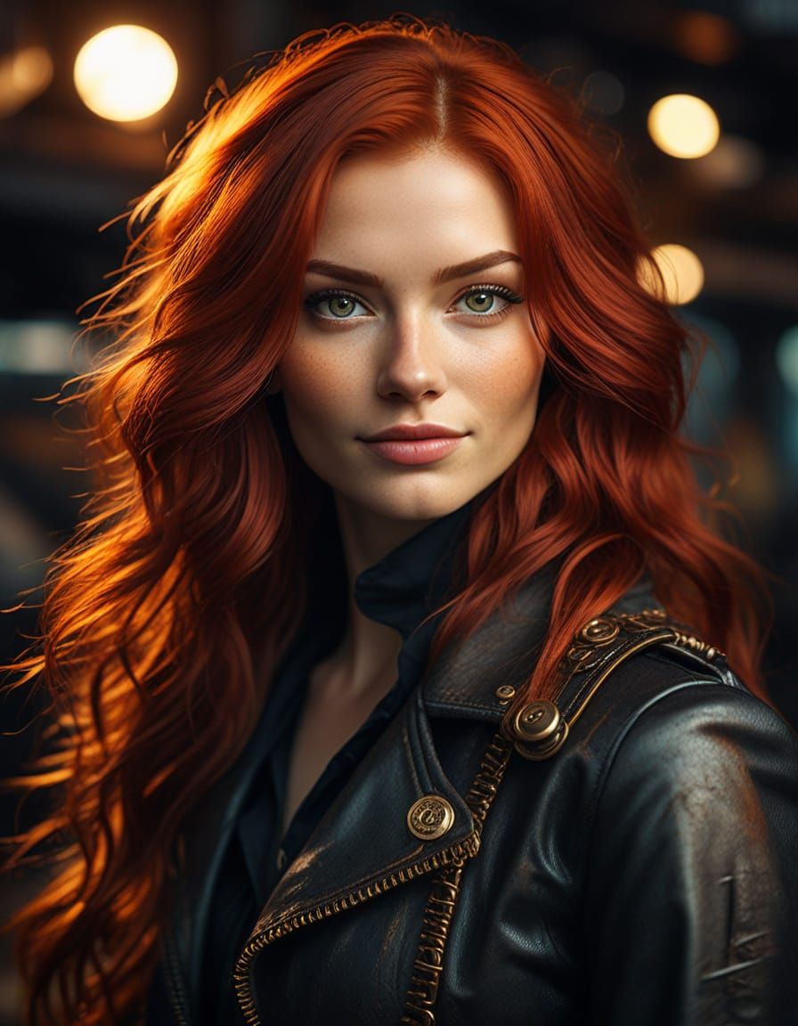 Steampunk Woman with Red Hair and Eyepatch