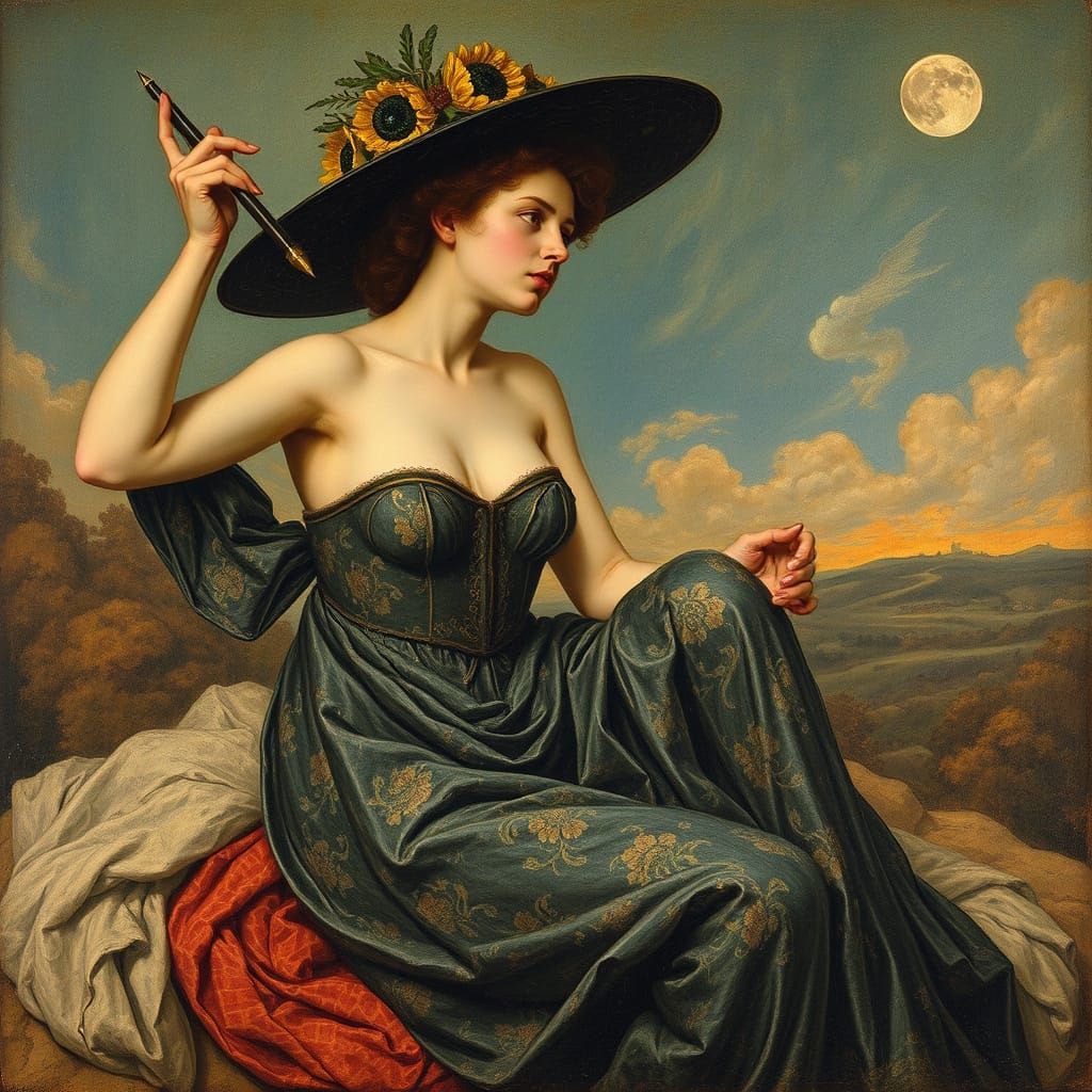 Allegorical Oil Painting in Pointillist Style