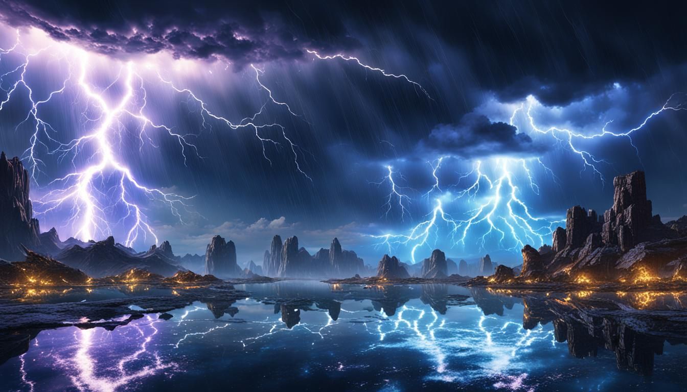 Shimmering Lightning Storm Reflected: Fantasy Concept Art