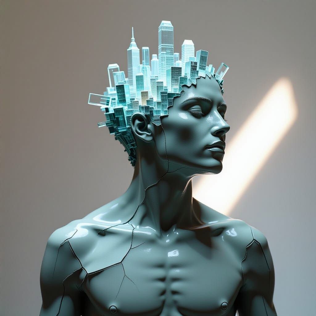 Sculptural 3D Artwork: Glass City Grows From Human Torso