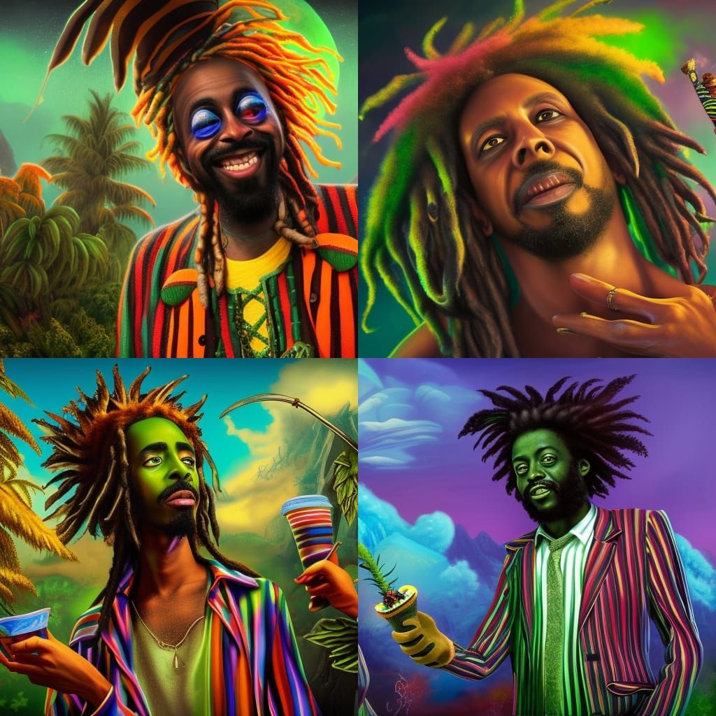 Beetlejuice as Rastafarian in Detailed Matte Painting