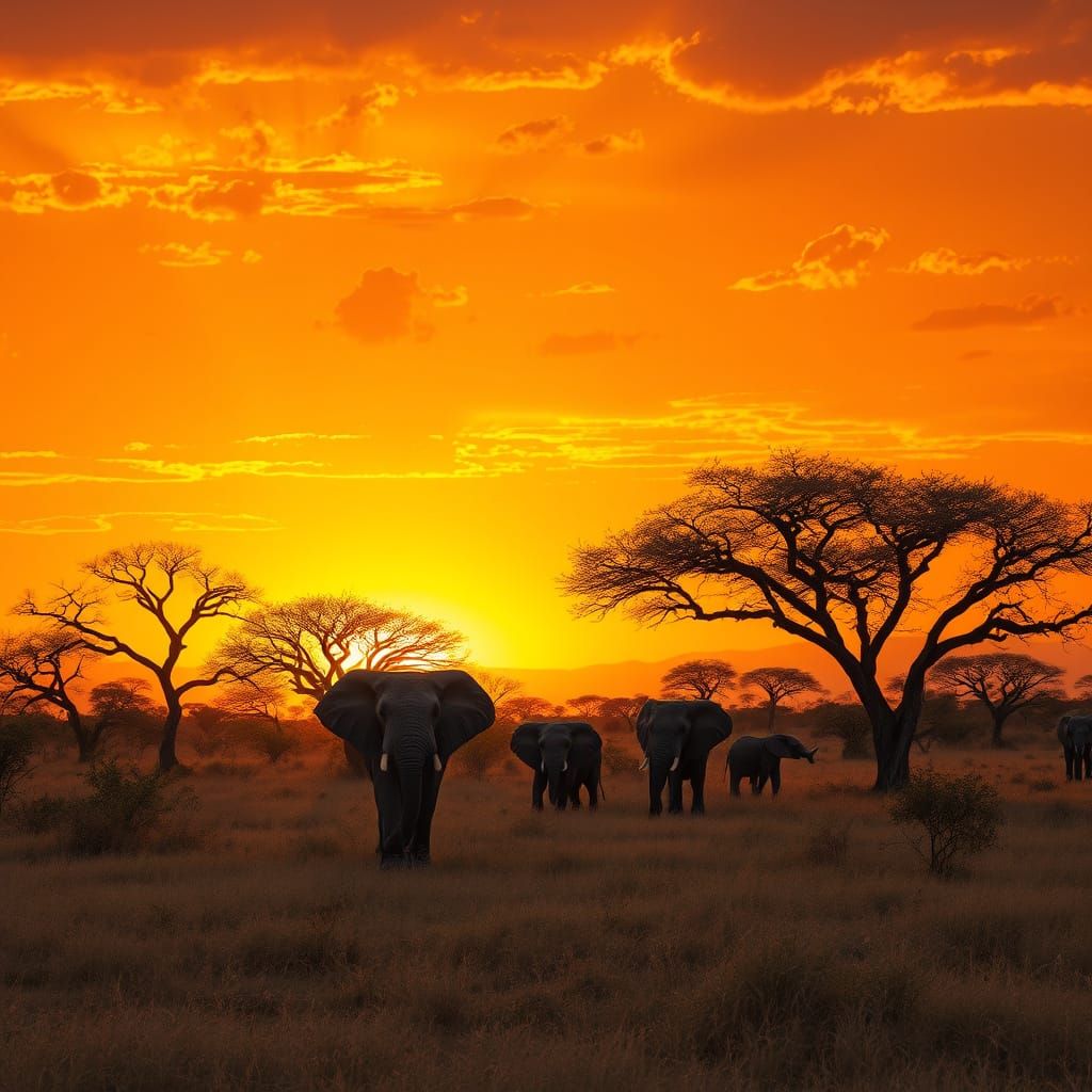 African Savanna at Dusk in Digital Matte Painting Style