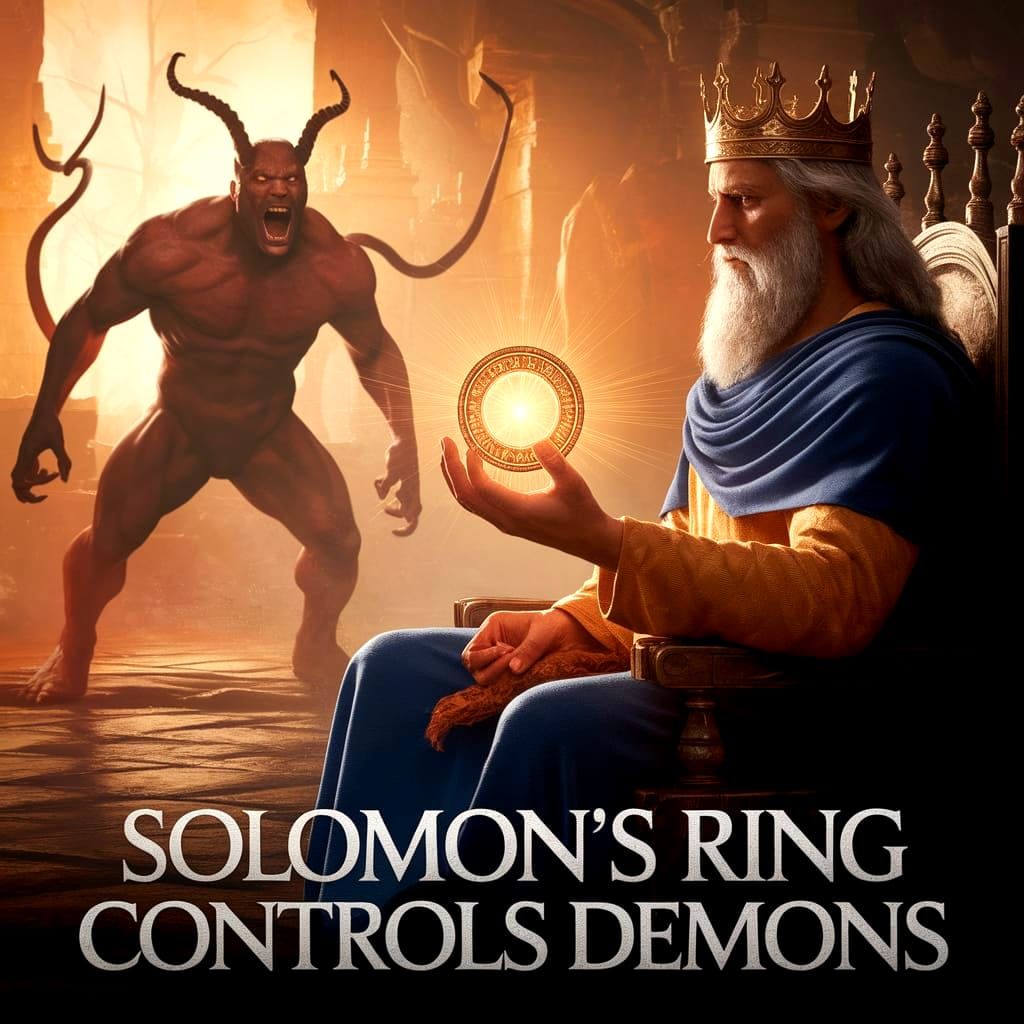 King Solomon Controls a Screaming Demon with a Magical Ring