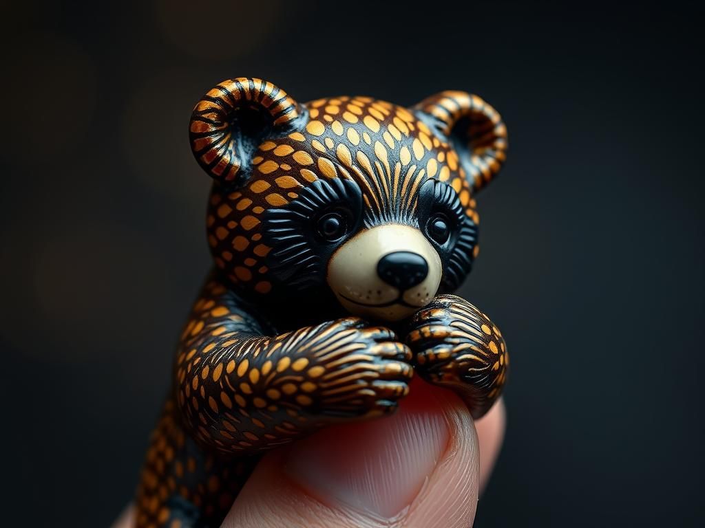 Adorable Miniature Bear Hugging a Glass Finger